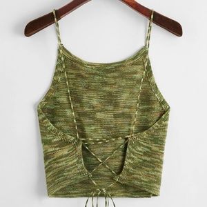 SHEIN EZwear Lace Up Backless Space Dye Knit Top